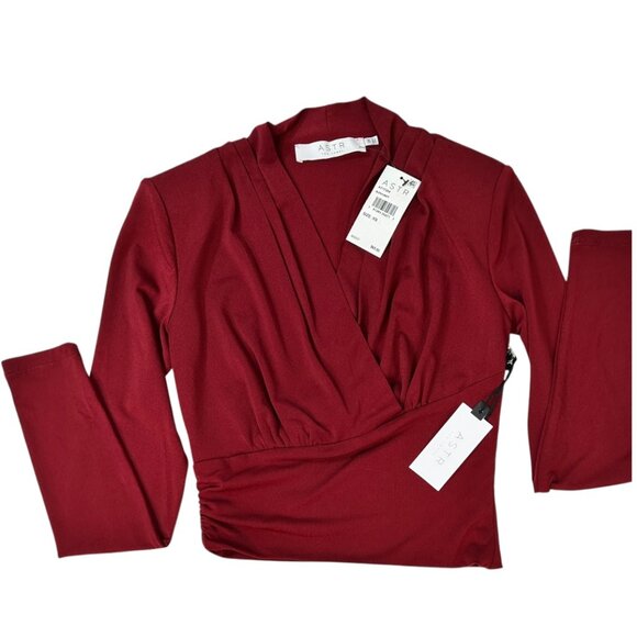 ASTR the Label Shawl Collar Wrap Burgundy Blouse Size X-Small - Picture 1 of 9